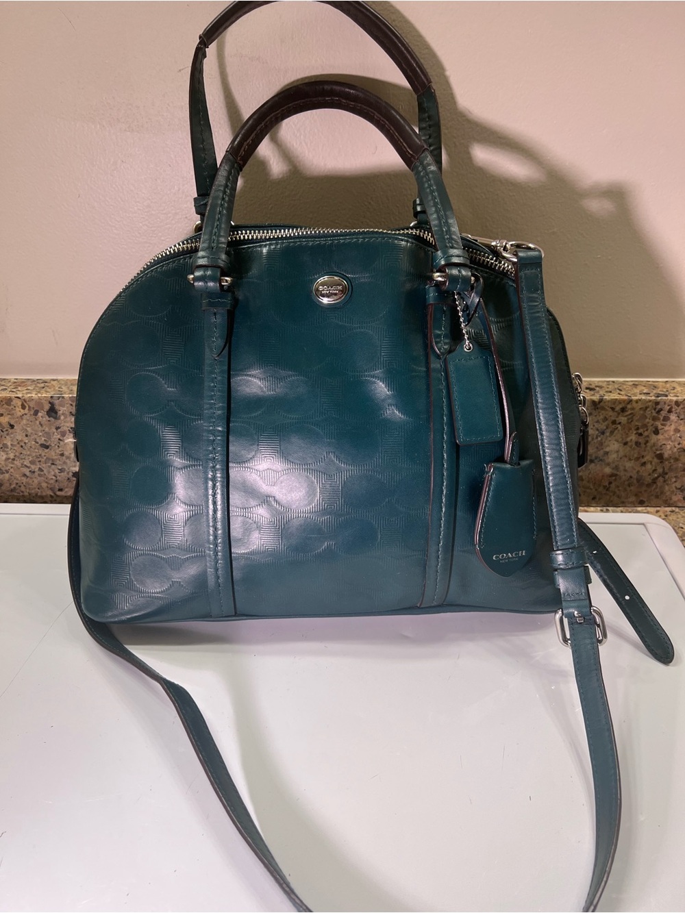 Coach Peyton Green Embossed Dome Satchel Also Shoulder Bag or Crossbody 10x14”